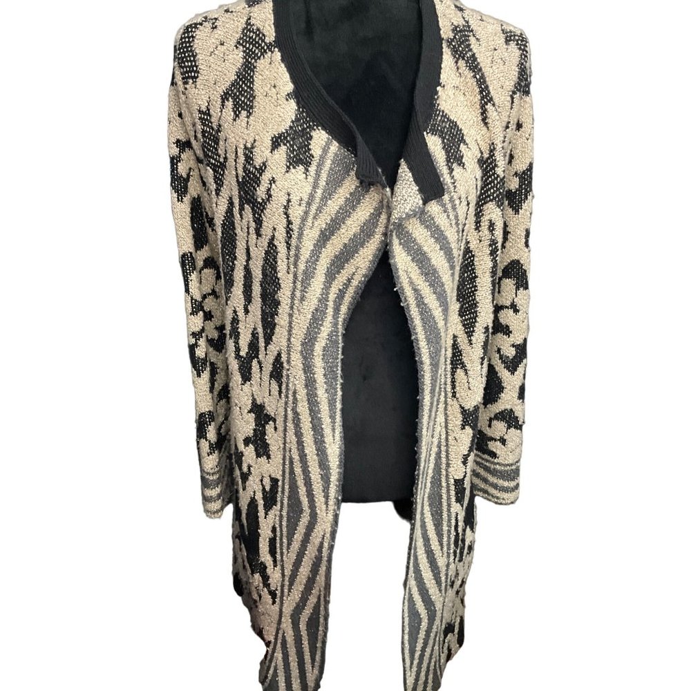Lucky‎ Brand Long Cardigan Medium Black/TanWomen's Sweater